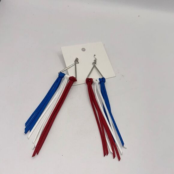 Patriotic Red, White, and Blue Tassel Earrings - Picture 1 of 3